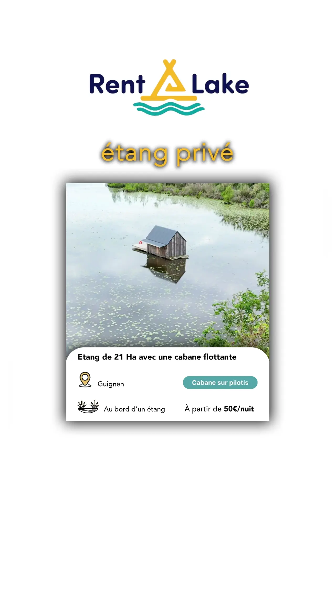 Video Etang de 51.89 ac with a floating cabin, boat access on the estate, fishing in Brittany